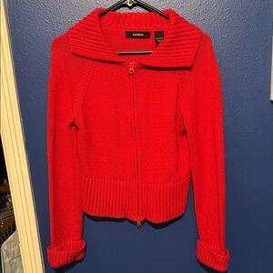 Express Vibrant Red Zip-Up Cardigan